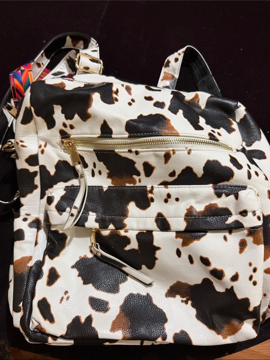 Handbags - Cow Print Backpack Purse - White, Black & Brown
